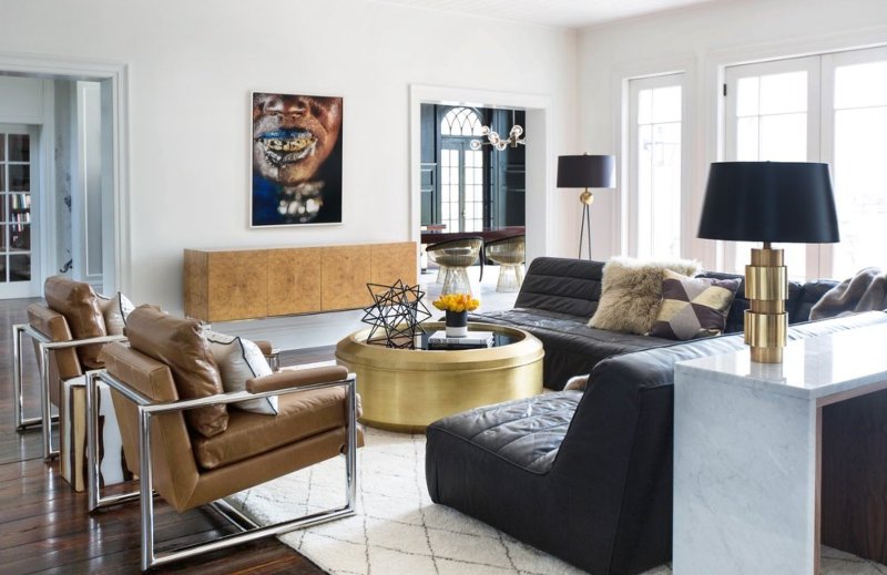 modern grey and tan living room
