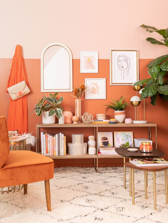 a cute orange living room design