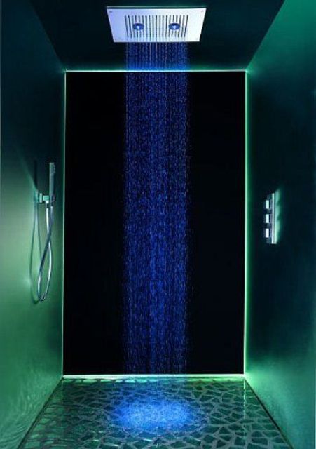 a high tech shower with ambient lights is a great idea for a millennial and a lovely solution for those who love technology