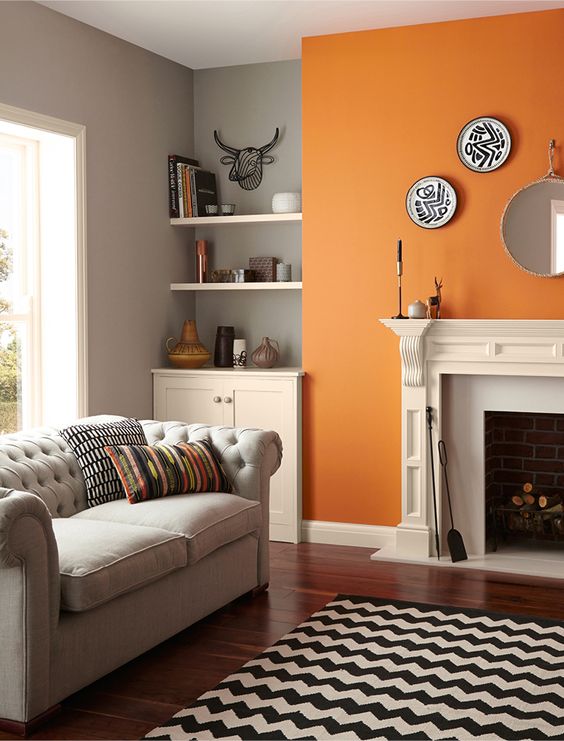 Orange accent wall with grey deals