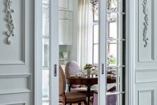 delicate white sliding French doors are adorable for refined spaces, too, they don’t take space and delicately separate it