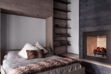a cozy rustic bedroom design with taupe walls