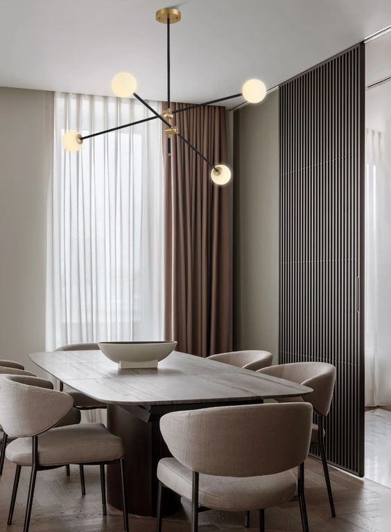 a modern neutral minimalist dining room design