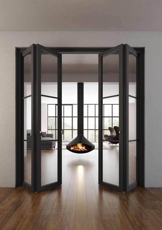 modern black frame and glass folding doors match the style and decor, match the color scheme and spice up the interior