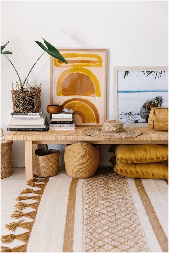 a gorgeous boho printed rug with tassels perfectly matches the decor with its patterns and colors and looks amazing