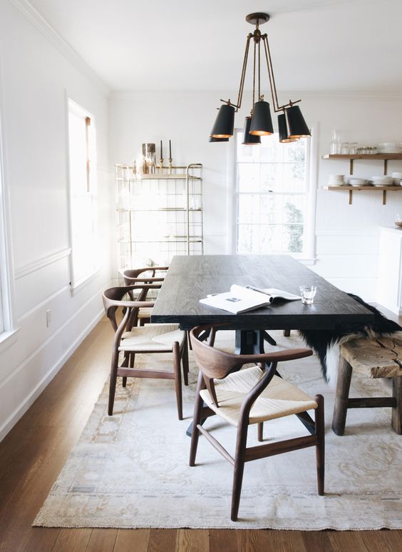 Light wood chairs with dark 2025 table