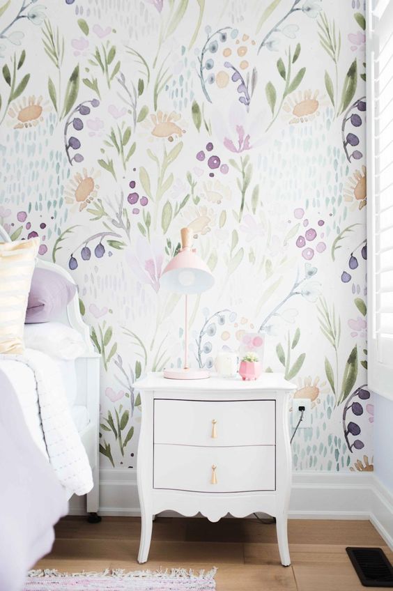 such beautiful and delicate watercolor flower wallpaper will immediately give your room a spring-like feel and will refresh it