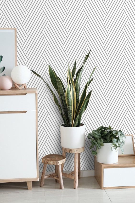 modern peel and stick wallaper with a geometric pattern is a great idea to decorate your home in modern style and give it a cool look