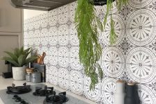 06 stylish grey and white printed tile stickers will easily renovate your kitchen backsplash or will just make it to your taste