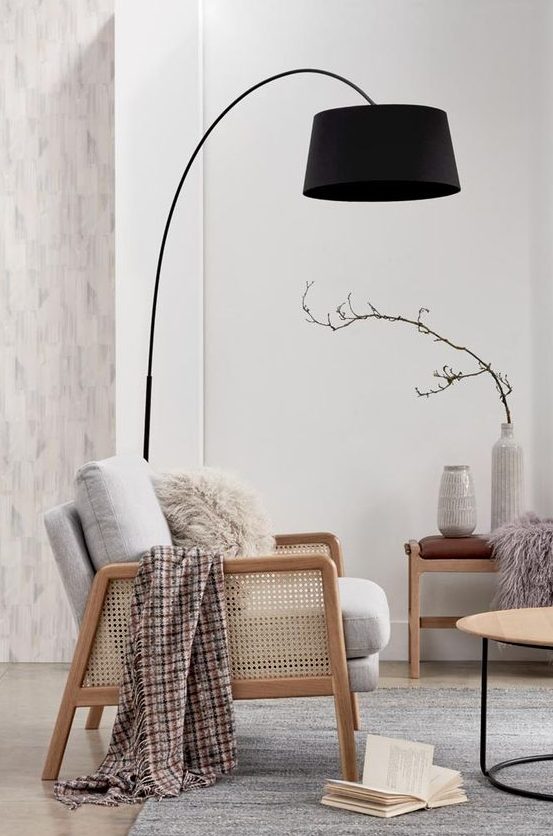 a gorgeous black floor lamp will add a bit of character and much interest to your neutral space