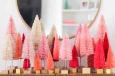 18 style your elegant console table with white, blush, pink, coral and hot red bottle brush Christmas tree for a bold look