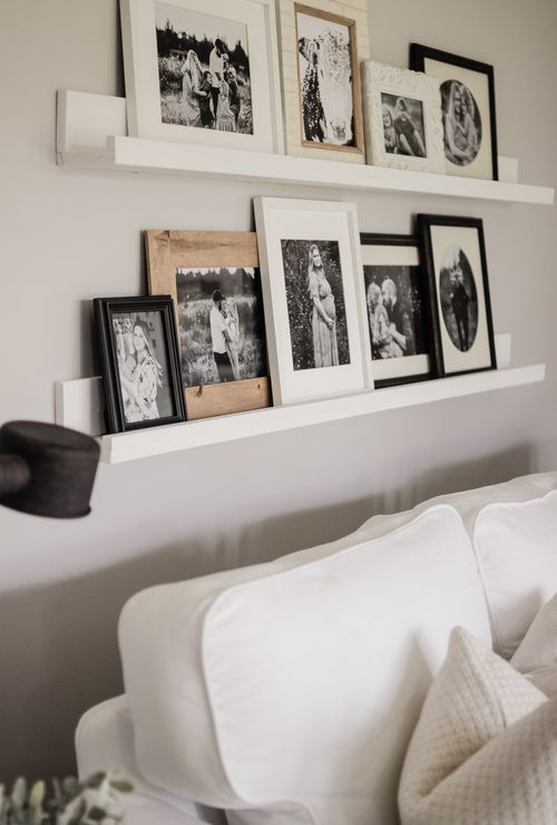 if you have ledges, use them to create your own gallery wall - such a gallery wall is easy to change anytime