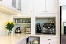22 kitchen appliances hidden in comfortable countertop cabinets, with doors to raise is a stylish idea