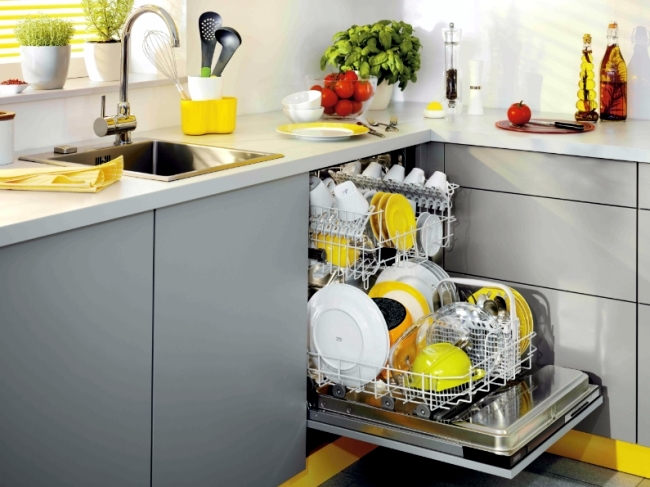 hide the dishwasher inside a standard kitchen cabinet to make the appliance a neat integration into the space