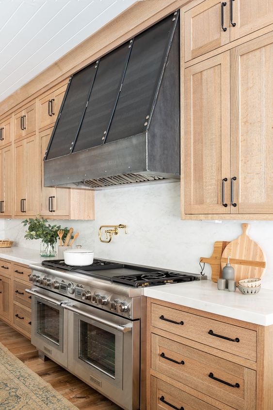 41 Cozy Stained Cabinet Ideas For Your Kitchen Digsdigs 41 Cozy Stained Cabinet Ideas For Your, Wood Kitchen Cabinets With Black Handles