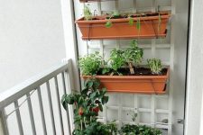 02 a balcony garden composed of a couple of planters on the floor and a tiered vertical planter on the wall lets you have fresh veggies and herbs