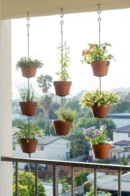 hooks with metal hangers and terracotta planters will beautifully dress up your small balcony without taking floor space hooks with metal hangers and terracotta planters will beautifully dress up your small balcony without taking floor space