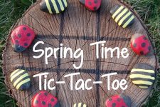 13 a lovely spring time tic tac toe made of a tree stump and rocks painted bright as bugs is a very lovely idea for your kids