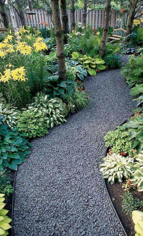 a gravel garden path with borders will prevent gravel entering your garden beds and other spaces