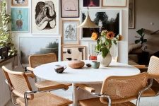 a stylish gallery wall in a dining space