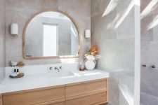 A cute greige bathroom design