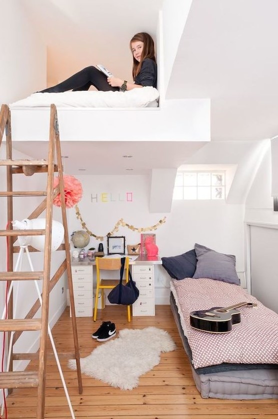 Stylish Teen Room Makeover with Loft Bed & Desk