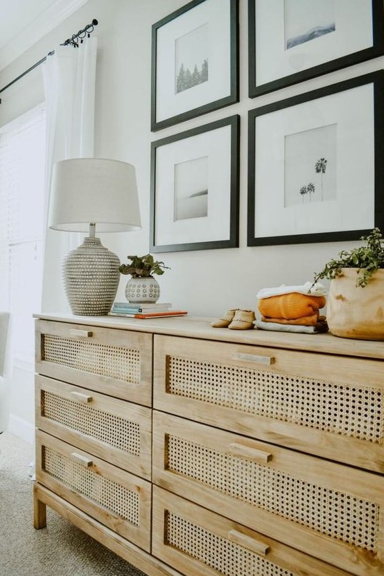 an IKEA Tarva dresser hack with cane is a very stylish and chic piece that doesn't look like an original IKEA unit at all