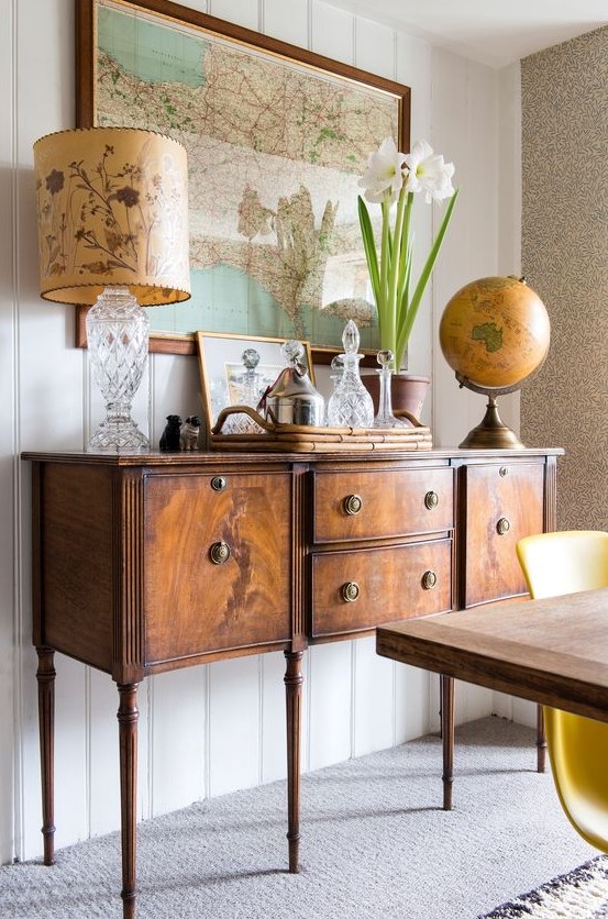 spruce up your living or dining room with an antique wooden sideboard like this one to add elegance