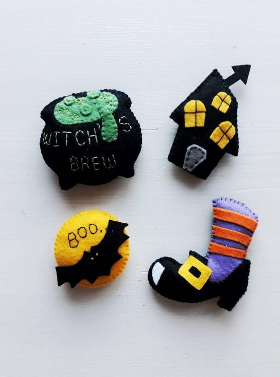 colorful and cool felt Halloween ornaments are fun for this holiday, you can sew them yourself or buy them