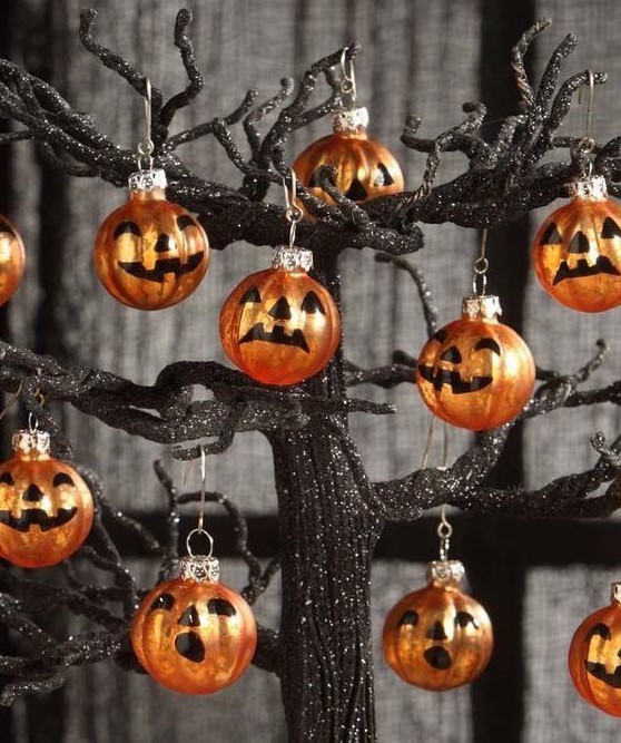 orange jack-o-lanterns Halloween ornaments are amazing for styling your Halloween tree and are easy to DIY