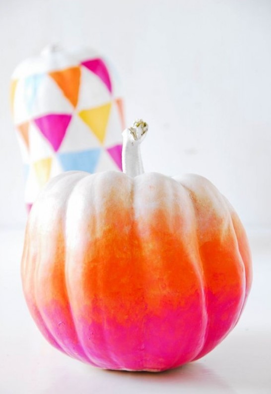 an ombre pumpkin in white, orange and pink is a bold and cool decoration not only for fall but also for Halloween
