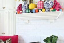 a cute, colorful fall mantel decor idea