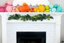 07 a super colorful rianbow pumpkins make the mantel look like fall and bring intense colors to the space