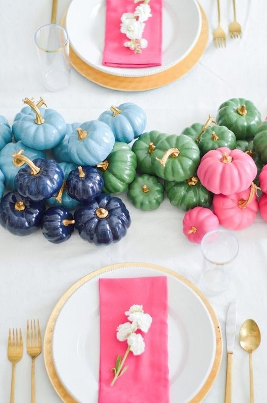 a bold painted pumpkin table runner is a fantastic idea for a fall tablescape, craft them yourself