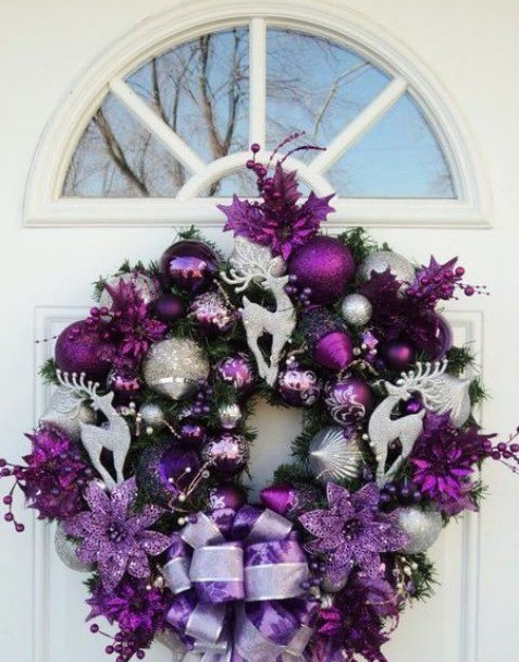 Purple Christmas Tree Decorations, Deep Purple Beaded and Lilac