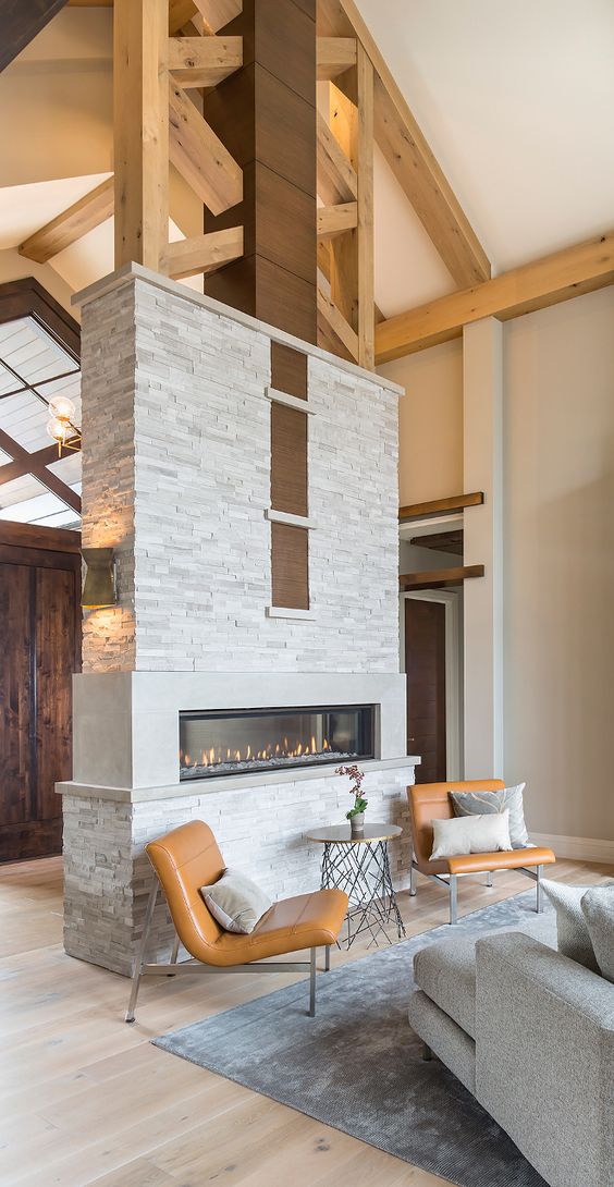 a large fireplace is great to separate an open space