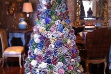 a large Christmas pinecone tree with each piece painted in a different color will make a statement for sure