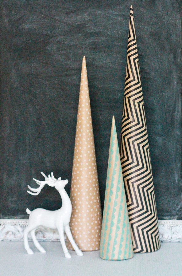simple printed paper cone-shaped Christmas trees are great as alternative tabletop Christmas trees, they look cool and chic