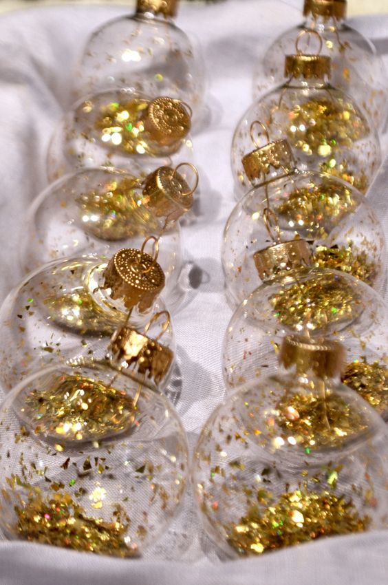 clear glass Christmas ornaments with glitter inside are amazing for shiny Christmas tree decor