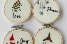36 an arrangement of cool embroidery hoop Christmas ornaments with embroidery is an amazing decor idea