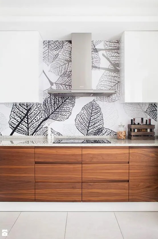 add a unique look to the minimalist kitchen and change it any time changing the wallpaper and adding new touches