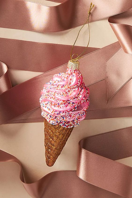a pink ice cream cone with sprinkles is a lovely Christmas ornament that inspires and looks awesome