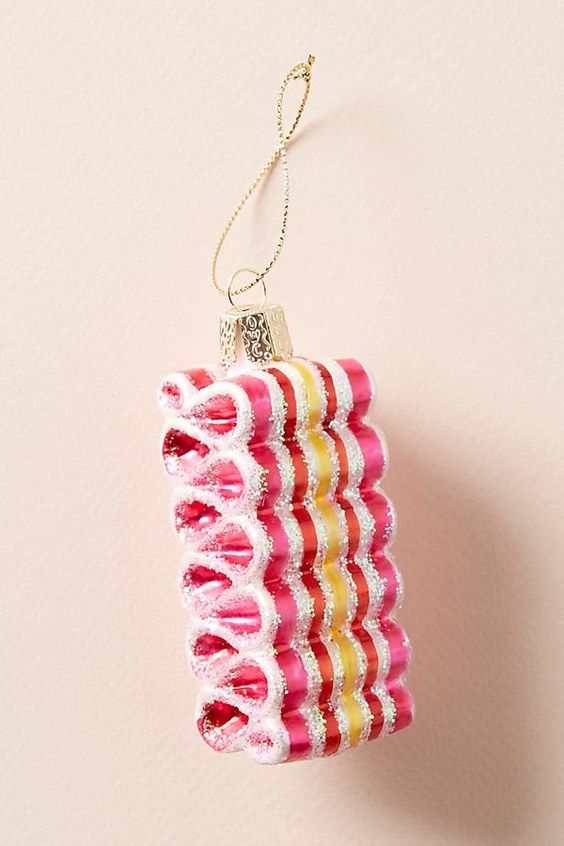 a ribbon candy ornament with glitter is a cool and chic idea for Christmas, show off your sweet tooth