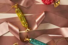 colorful candy ornaments filled with bold glitter are amazing for Christmas tree decorating