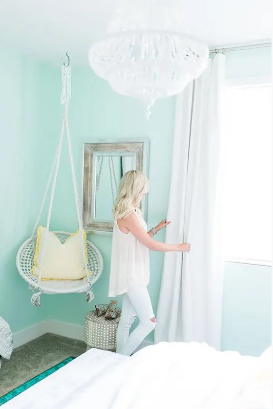 painting your bedroom walls in mint is a great idea to refresh it and make more vivacious