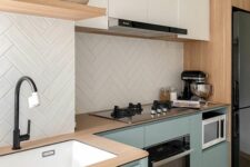 a modern kitchen with flat panel cabinets