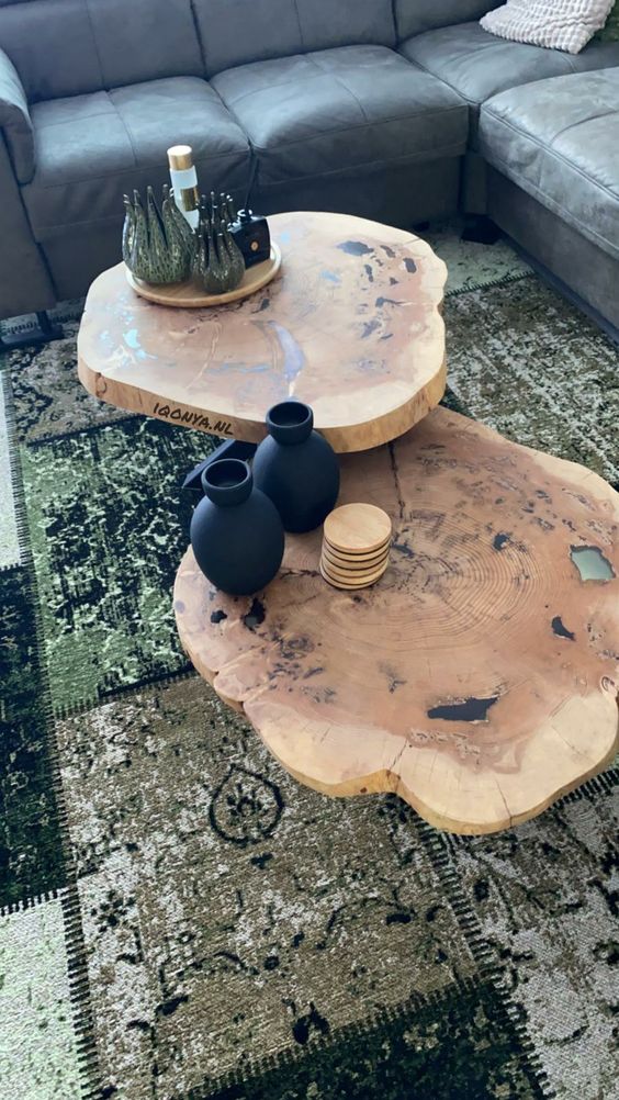 a couple of catchy tree slice tables like these ones will be a cool addition to a mid-century modern or rustic space