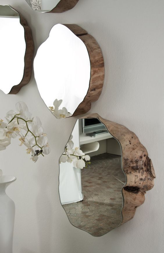 tree slices with mirrors on top will make your space unique and bold, this is a real wall art