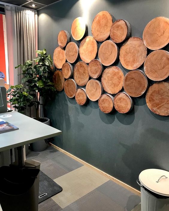 a wood slice wall art will always be a good idea, it will add a rustic feel to the space and it's very easy to realize