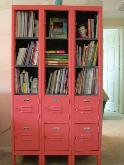 a neon pink bookcase of a large locker is a stylish and cool idea for any space, it will add a bold touch of color